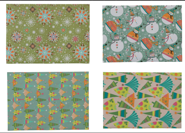 Wrapping Paper Sheets w/ Patterns, 4 Styles