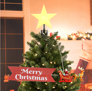 Animated Tree Topper- Santa Sleigh with Merry Christmas Banner