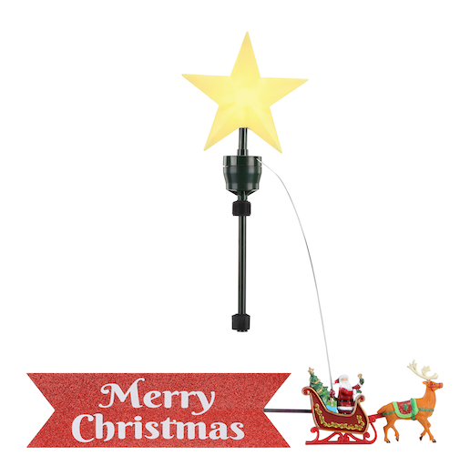 Animated Tree Topper- Santa Sleigh with Merry Christmas Banner