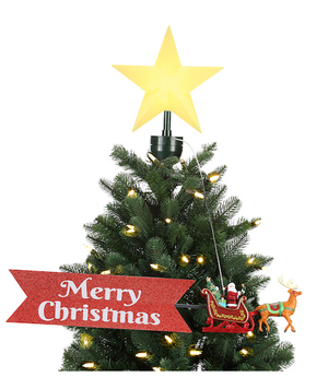 Animated Tree Topper- Santa Sleigh with Merry Christmas Banner