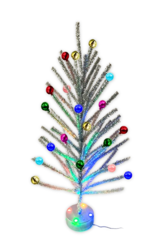 4' Tinsel Rotating Tree with Built-in Color Wheel and Ornaments