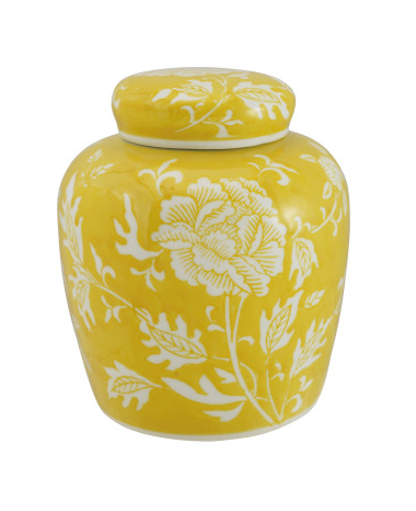 Hand Painted Stoneware Ginger Jar with Floral Pattern