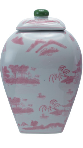 Hand Painted Stoneware Ginger Jar withLandscape Pattern