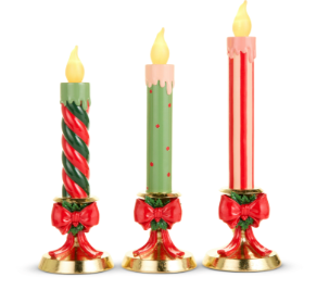 15" Lighted Candles on Gold Bow Base-