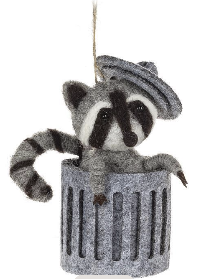 Raccoon In Trash Can Ornament