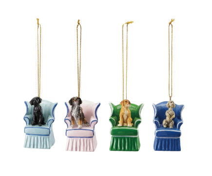 Resin Vintage Reproduction Dog in Chair Ornament- Multiple Colours