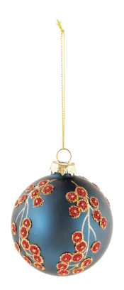 3" Round Glass Ball Ornament w/ Botanicals & Beads, 2 Colors