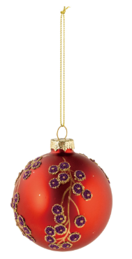 3" Round Glass Ball Ornament w/ Botanicals & Beads, 2 Colors