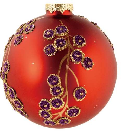 3" Round Glass Ball Ornament w/ Botanicals & Beads, 2 Colors