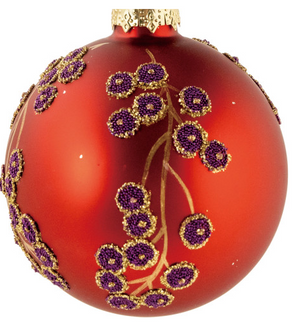 3" Round Glass Ball Ornament w/ Botanicals & Beads, 2 Colors
