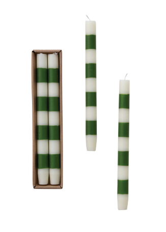 Unscented Taper Candles With Stripes In Box Set of 2