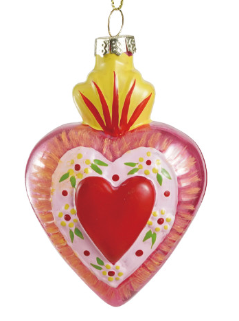 3-1/2"H Hand-Painted Glass Sacred Heart Ornament, Multi Color, 3 Styles