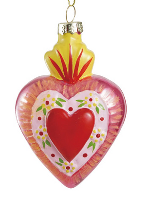 3-1/2"H Hand-Painted Glass Sacred Heart Ornament, Multi Color, 3 Styles