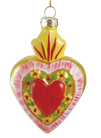 3-1/2"H Hand-Painted Glass Sacred Heart Ornament, Multi Color, 3 Styles