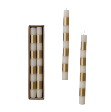 Unscented Taper Candles With Stripes In Box Set of 2