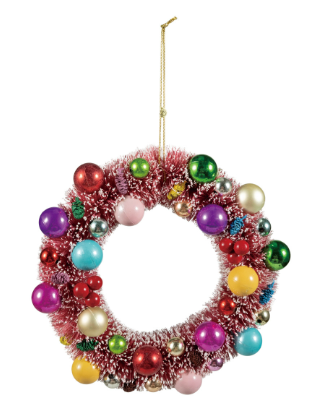 8" Round Sisal Wreath w/ Ornaments & Glitter, Multi Color