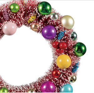 8" Round Sisal Wreath w/ Ornaments & Glitter, Multi Color