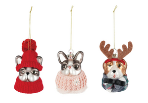 Hand Painted Glass Dog Head In Clothes Ornament, Multi Styles