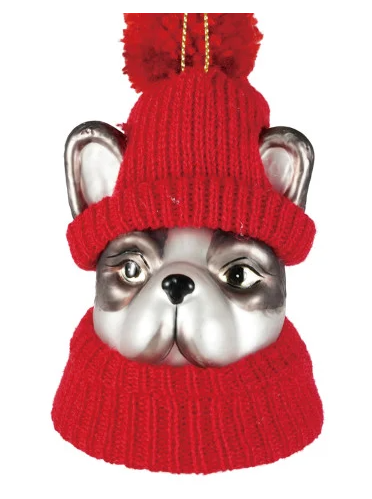 Hand Painted Glass Dog Head In Clothes Ornament, Multi Styles