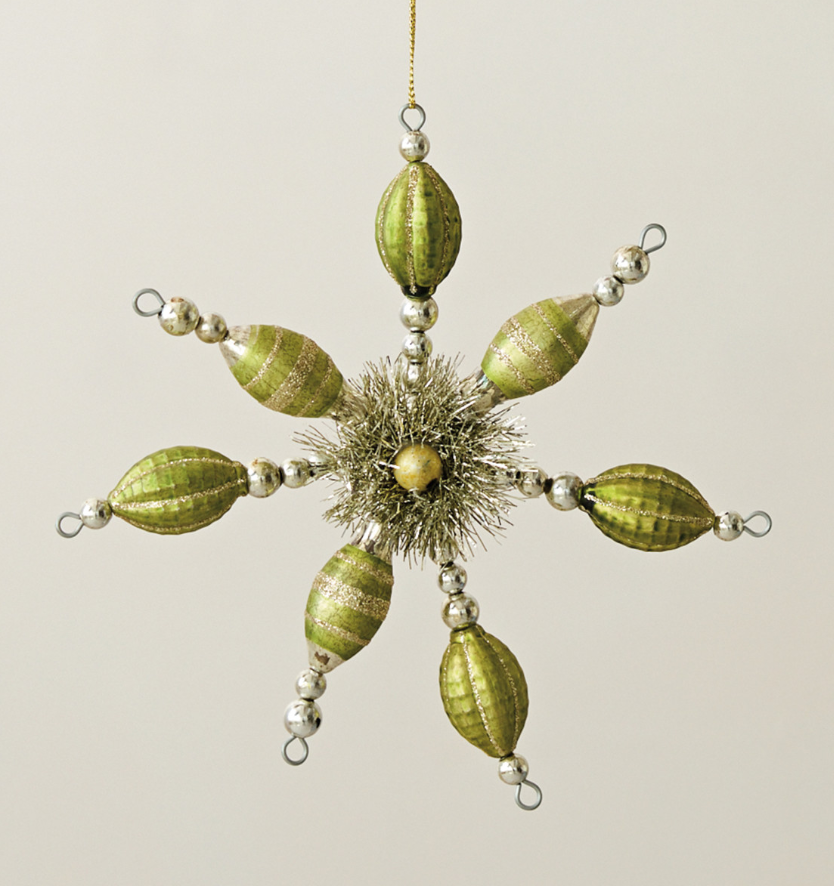 Green Bead Snowflake Ornament