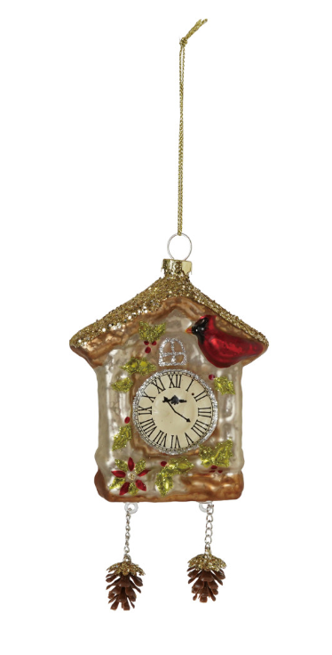 Mercury Glass Cuckoo Clock Ornament with Glitter