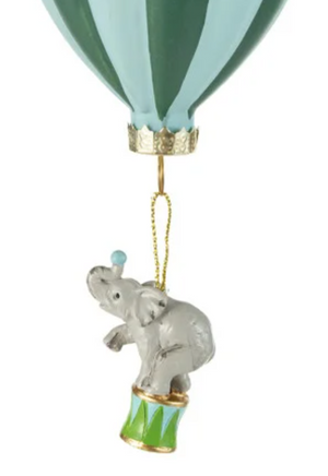 5-1/2"H Hand-Painted Glass Striped Hot Air Balloon Ornament w/ Hanging Resin Animal, Multi Color, 4 Styles