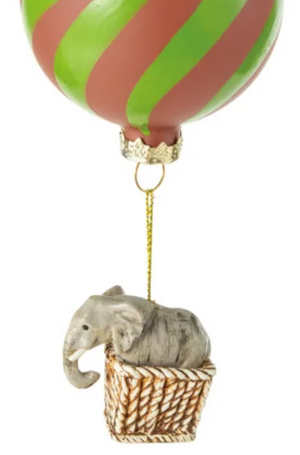 5-1/2"H Hand-Painted Glass Striped Hot Air Balloon Ornament w/ Hanging Resin Animal, Multi Color, 4 Styles