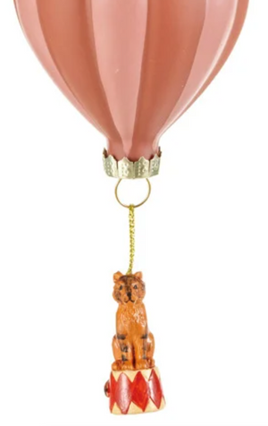 5-1/2"H Hand-Painted Glass Striped Hot Air Balloon Ornament w/ Hanging Resin Animal, Multi Color, 4 Styles