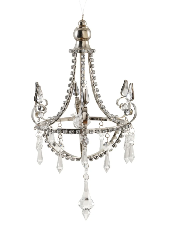 Metal Chandelier Ornament with Acrylic Jewels, Silver Finish