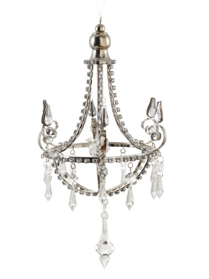 Metal Chandelier Ornament with Acrylic Jewels, Silver Finish