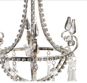 Metal Chandelier Ornament with Acrylic Jewels, Silver Finish