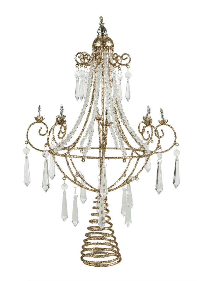 Metal Chandelier Tree Topper with Acrylic Crystals & Glitter