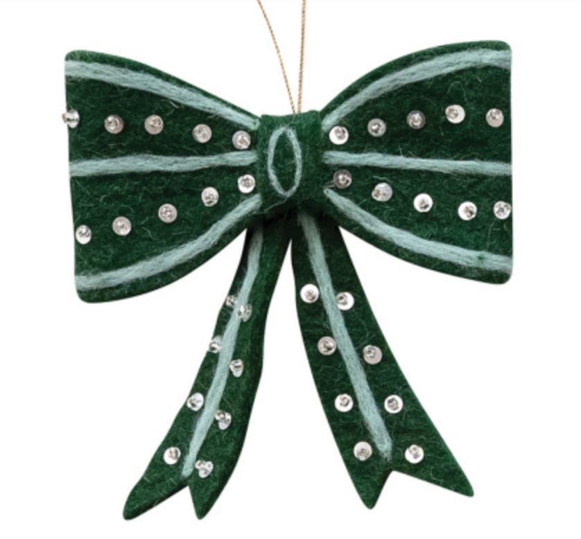 Handmade Wool Felt Bow Ornament with Embroidery, Sequins & Beads, 6 Styles