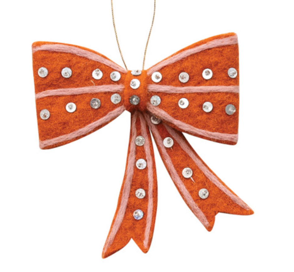 Handmade Wool Felt Bow Ornament with Embroidery, Sequins & Beads, 6 Styles