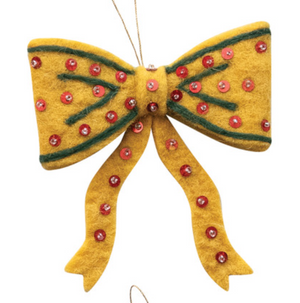 Handmade Wool Felt Bow Ornament with Embroidery, Sequins & Beads, 6 Styles