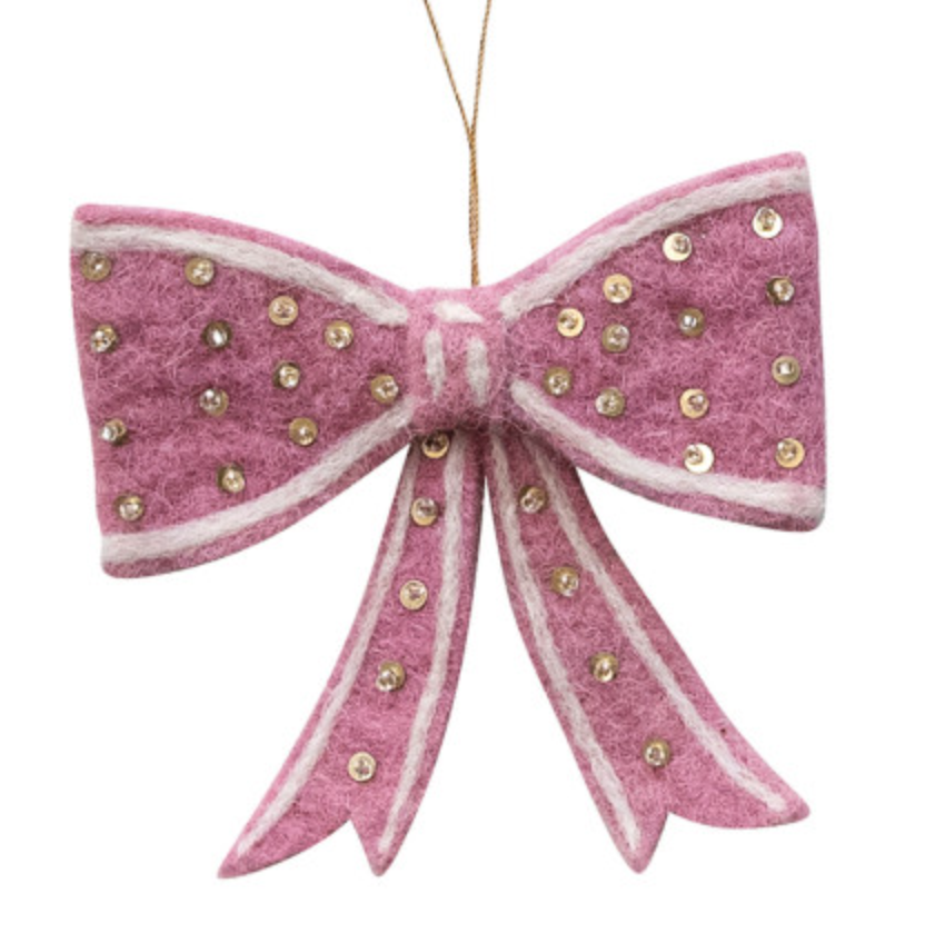 Handmade Wool Felt Bow Ornament with Embroidery, Sequins & Beads, 6 Styles