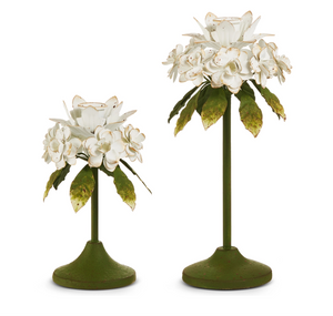 White Floral Candlestick Holder