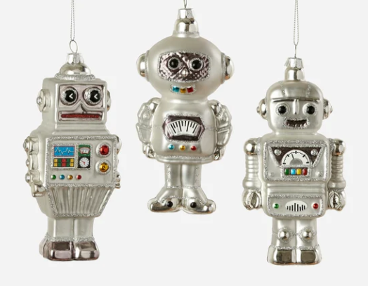 Silver Robot Glass Ornament