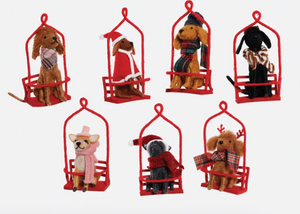 Dog on Ski Lift Wool Ornament