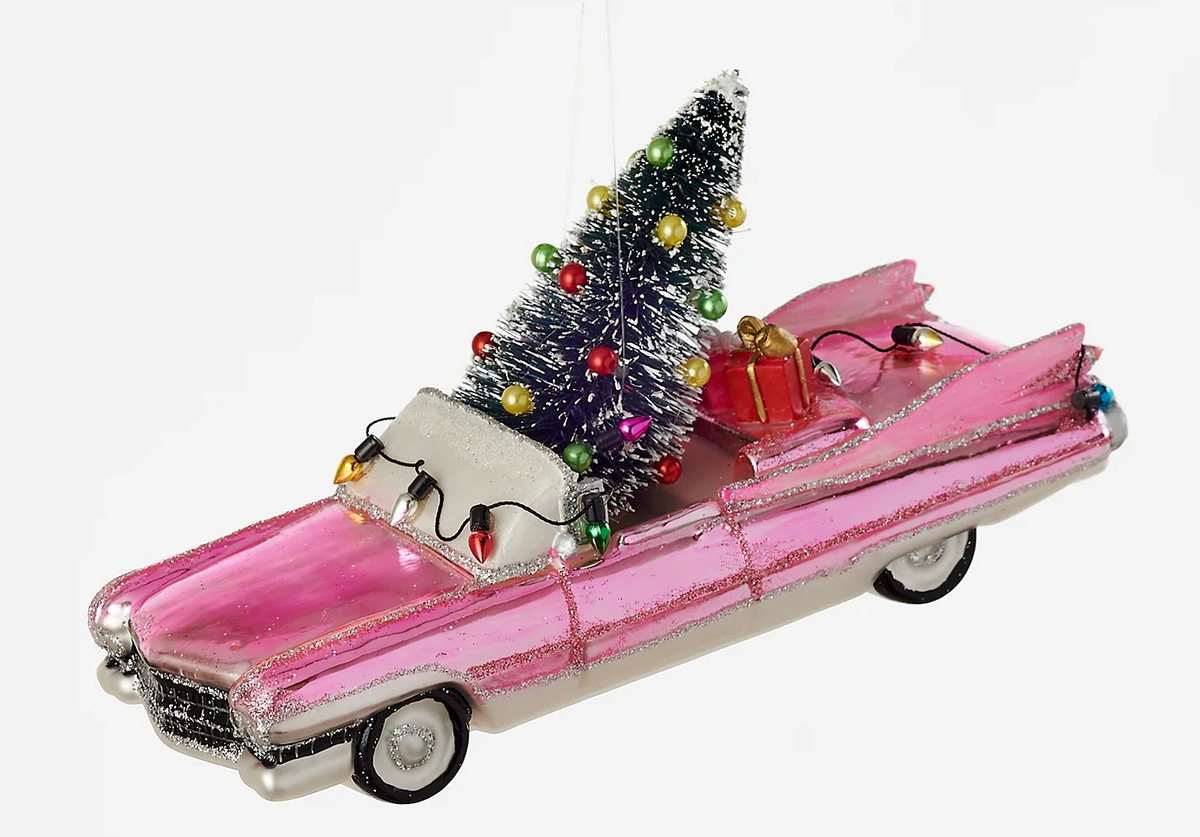 Oversized Pink Cadillac with Tree Ornament