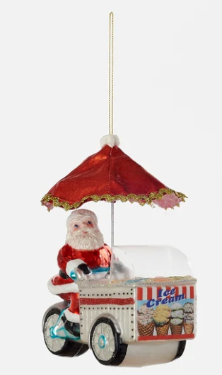 Santa Ice Cream Cart Glass Ornament