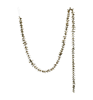 72"L x 1"H Faux Boxwood Garland with Glitter, Gold Finish