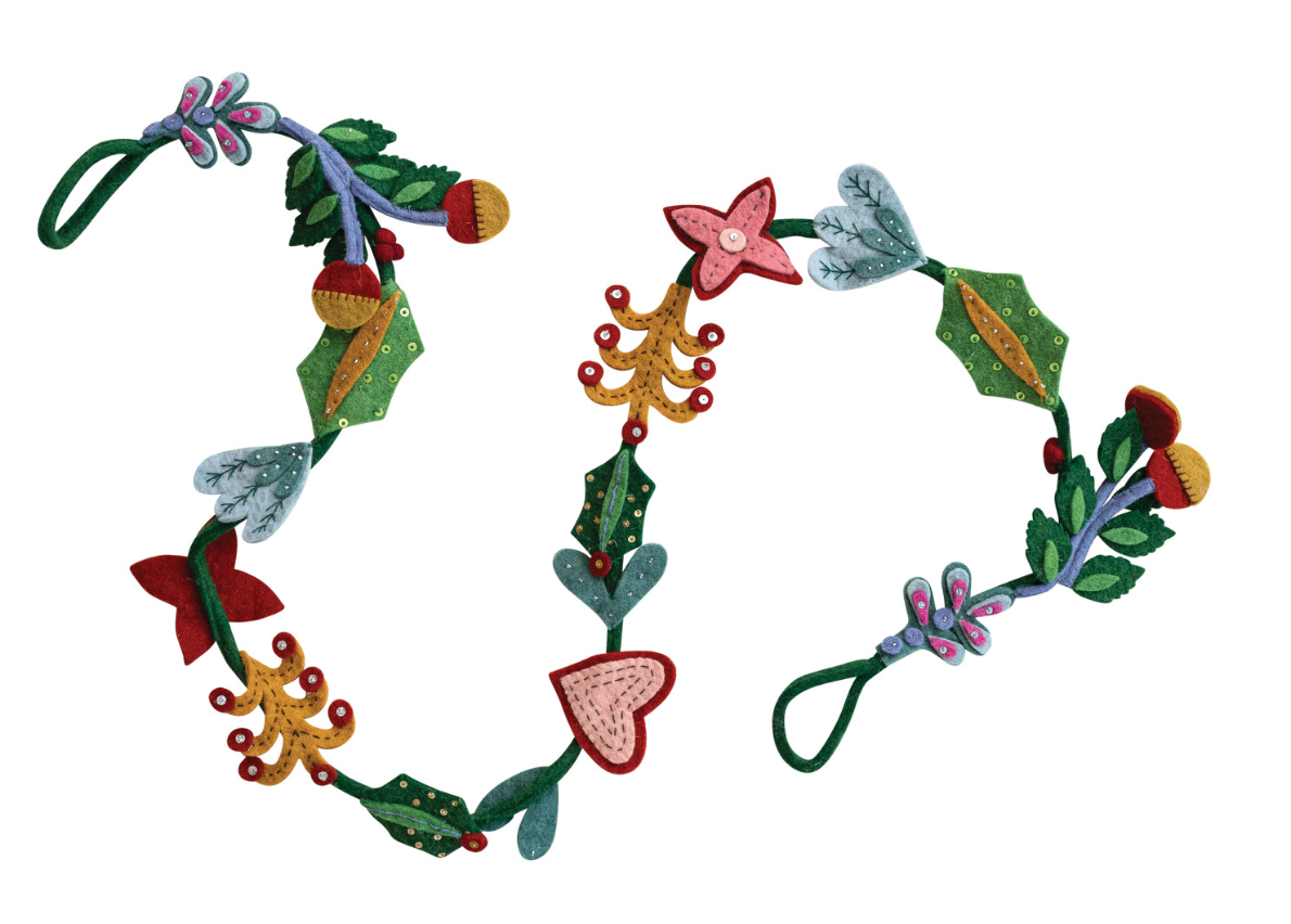 Handmade Wool Felt Flowers & Hearts Garland