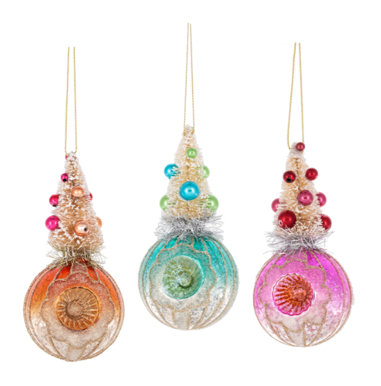 Bottle Brush Tree on Reflector Ornaments