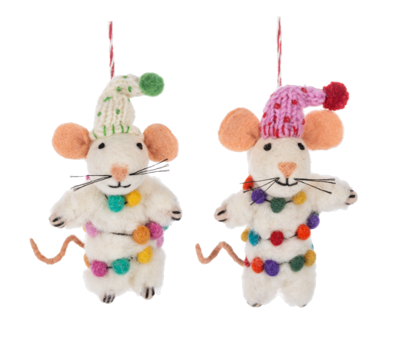 Tangled Lights Mouse Felt Ornament