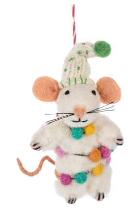 Tangled Lights Mouse Felt Ornament