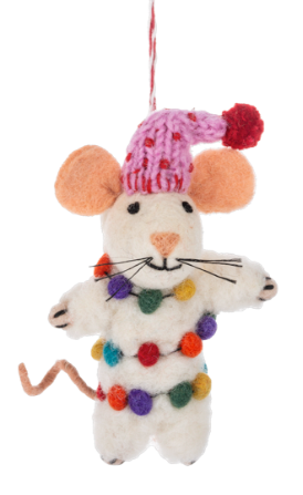 Tangled Lights Mouse Felt Ornament
