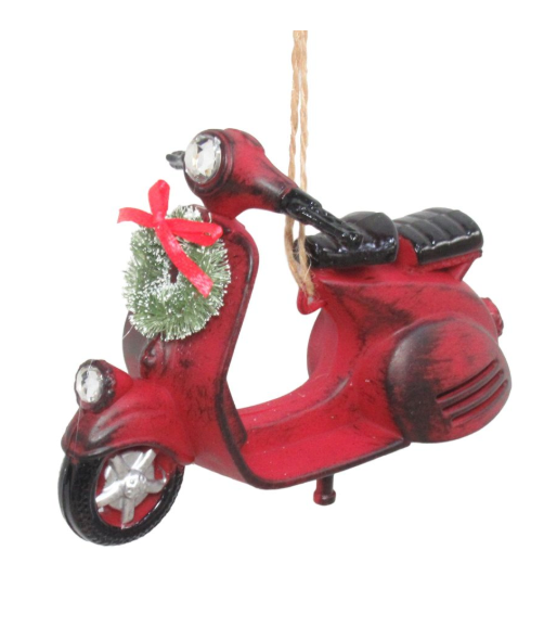 MOTORCYCLE ANTIQUE RED BRUSHED BLACK W/SNOWED WREATH