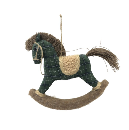 FABRIC ROCKING HORSE 7″X7″ GREEN PLAID