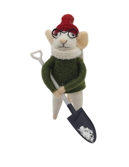 WOOL MOUSE 2″X5″ GREEN SWEATER HOLDING WINTER SHOVEL